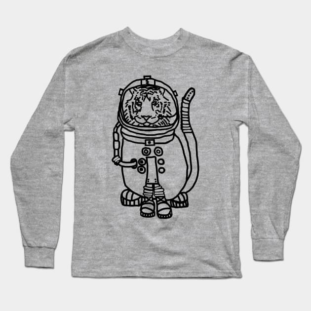 Sci Fi Tiger Astronaut Funny Animals in Space Long Sleeve T-Shirt by ellenhenryart